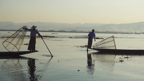 Traditional Burmese Fishermen at Inle Lake