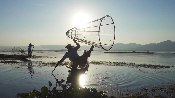 Traditional Burmese Fishermen at Inle Lake