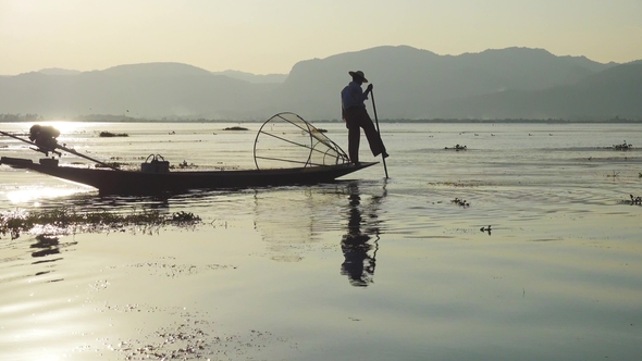 Traditional Burmese Fishermen at Inle Lake