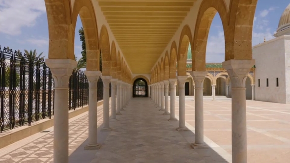 Colonnade with Arches on Territory Mausoleum Habib Bourguiba in Monastir