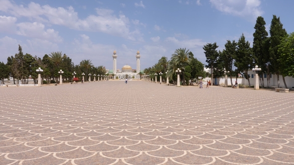 Tourists People Walking on Square Habib Bourguiba in Monastir City Tunisia