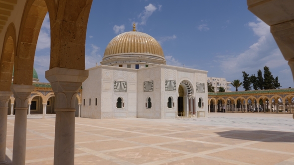 Central Part Mausoleum Habib Bourguiba Topped By Large Golden Dome in Monastir