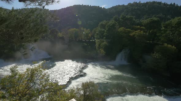 Panoramic view of waterfalls