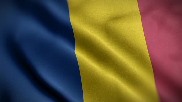 Romania Flag Closeup Blowing In Wind