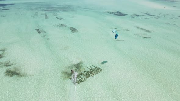 Kitesurfing Near the Shore of Zanzibar Tanzania