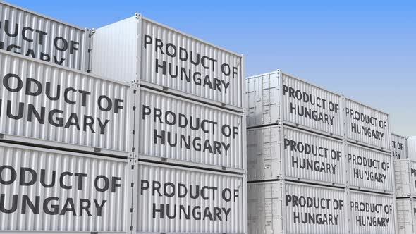Containers with PRODUCT OF HUNGARY Text