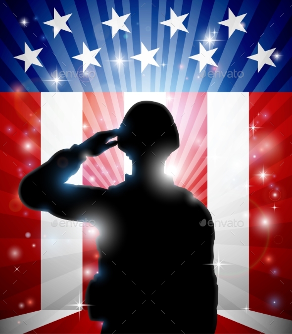 Soldier Saluting American Flag Background