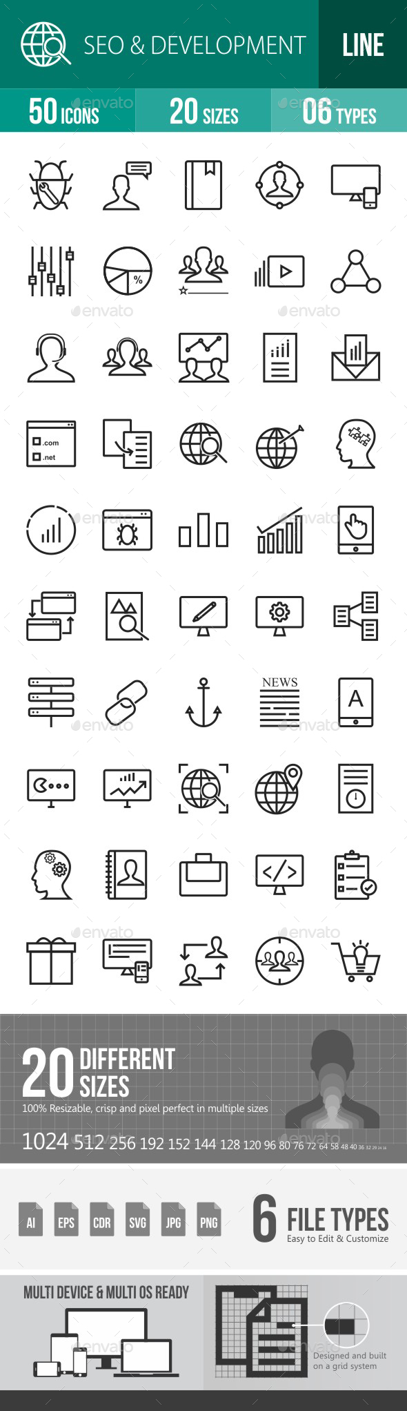 SEO & Development Services Line Icons