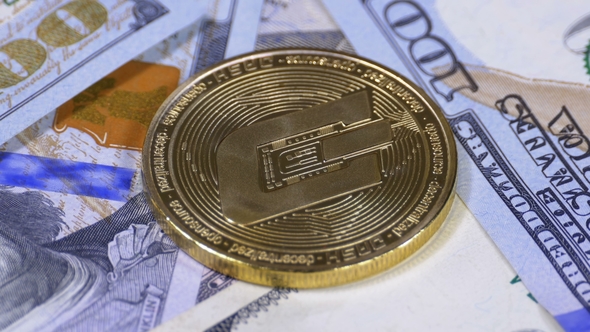 Gold Dash Coin Cryptocurrency and Bills of Dollars Are Rotating