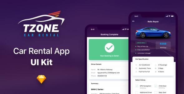 Tzone - szablon szkicu do wypożyczenia aplikacji do wypożyczenia samochodu