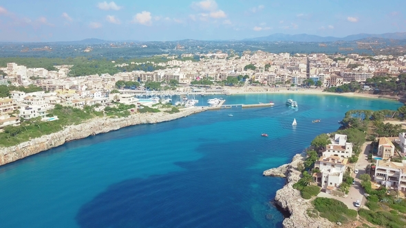 Aerial View Landscape of the Beautiful Bay of Cala Anguila with a Wonderful Turquoise Sea, Porto