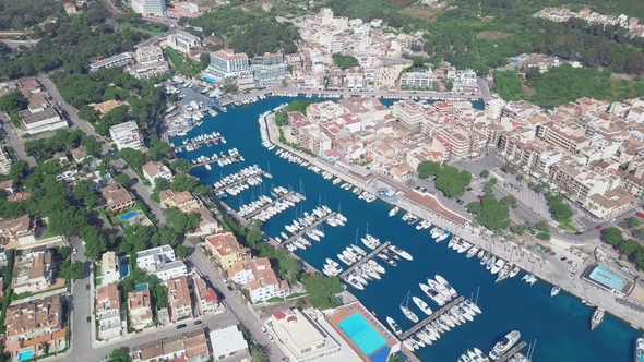 Aerial View Landscape of the Beautiful Bay of Cala Anguila with a Wonderful Turquoise Sea, Porto