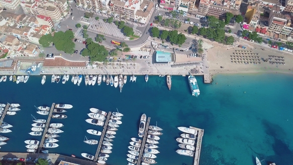 Aerial View Landscape of the Beautiful Bay of Cala Anguila with a Wonderful Turquoise Sea, Porto