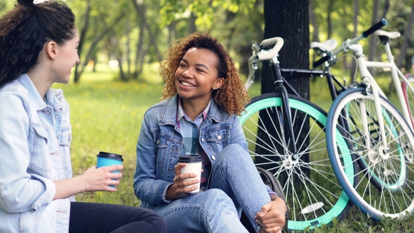 Young African American Woman Is Chatting with Her Caucasian Friend