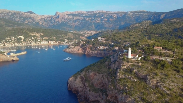 Port De Soller Aerial View, Majorca. Mediterranean Sea.