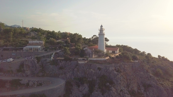 Port De Soller Lighthouse Aerial View Majorca Mediterranean Se