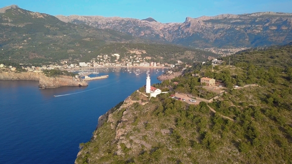 Port De Soller Aerial View Majorca Mediterranean Sea