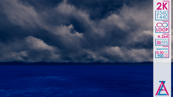 Dark Gray Lightning Sky with Cumulus Clouds over the Blue Ocean alt