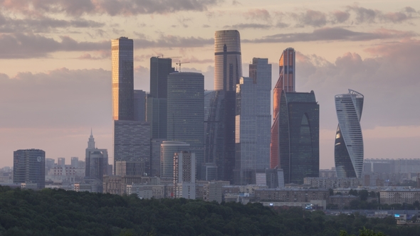 Moscow City Business Center Skyscrapers at Sunset. Russia