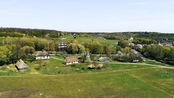 Over Traditional Ukrainian Village in Spring, Pirogovo, KIev