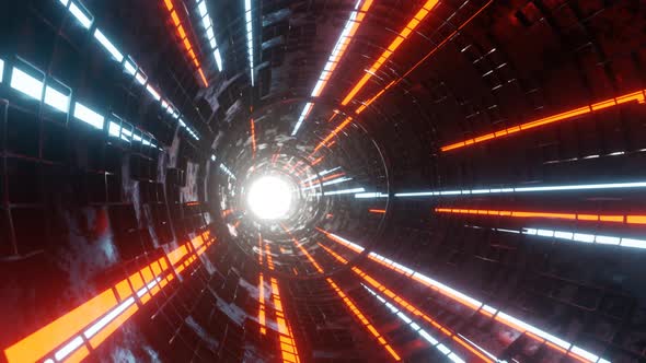 Moving towards light in futuristic tunnel