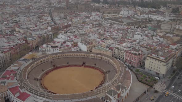 Aerial shot of Seville with the bullring