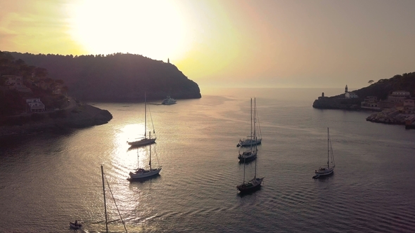 Port De Soller Aerial View, Majorca. Mediterranean Sea.