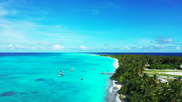 Aerial drone view landscape of paradise coast beach journey by transparent sea with white sandy back