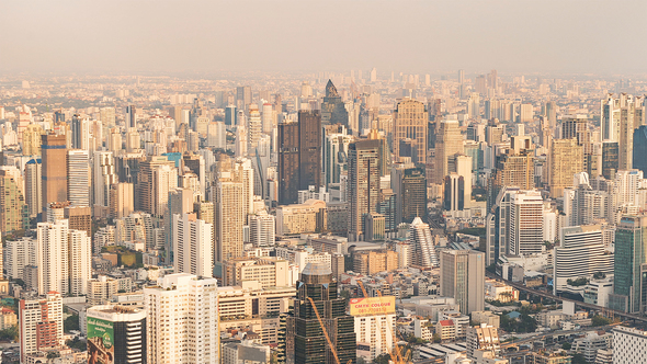 Bangkok, Thailand, Timelapse  - The skyscrapers of Bangkok from day to night