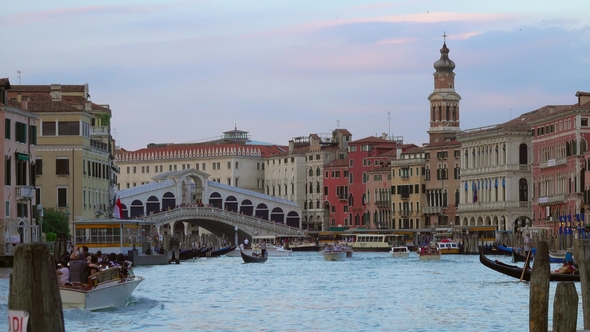 View of Grand Canal and Rialto Bridge in Venice