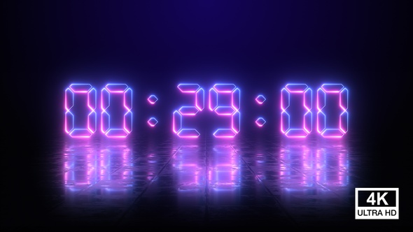 Digital Neon Negative Countdown 30 Seconds 4K