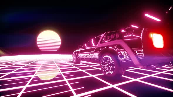 Retro Futuristic 80s Style Drive In Neon City 4K