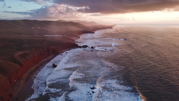 Aerial View on Legzira Beach at Sunset in Morocco