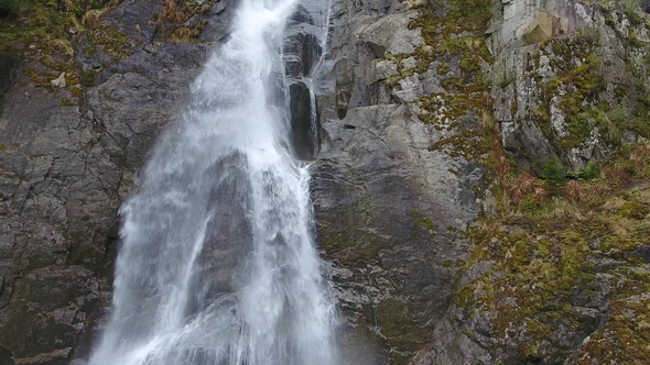 Aerial View on Cascata Di Lares Waterfall