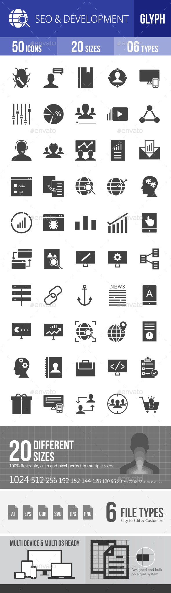 SEO & Development Services Glyph Icons