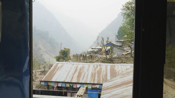 Flying in Nepalese Village on the Manaslu Circuit Trek.