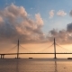 Cloudy Morning Sky Beautiful Bridge Over the River on the Cables Is Road - VideoHive Item for Sale