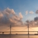 Cloudy Morning Sky Beautiful Bridge Over the River on the Cables Is Road - VideoHive Item for Sale