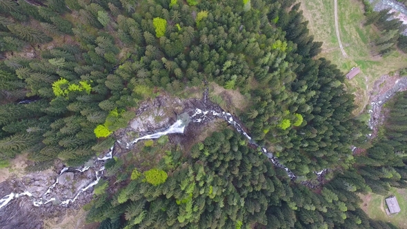 Aerial View on Cascata Di Lares Waterfall