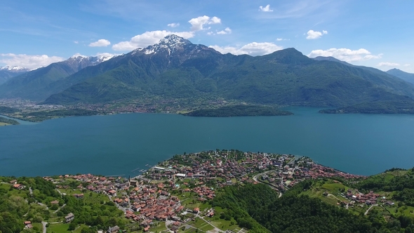 Aerial Landscape on Como Lake Between Mountains