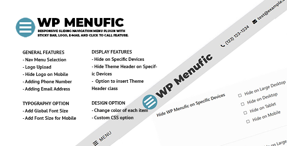 WP Menufic - Responsive Sliding Menu with Sticky Bar, Logo, E-mail and Click to Call