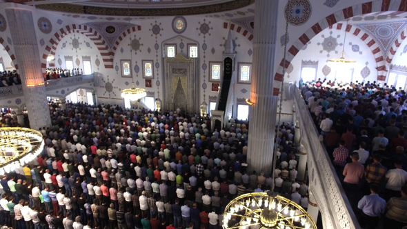 Top View of the People Who Prayed at the Mosque