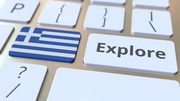 EXPLORE Word and National Flag of Greece on the Keyboard