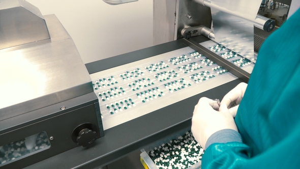 Worker Control the Process of Sorting Capsules Into Packages