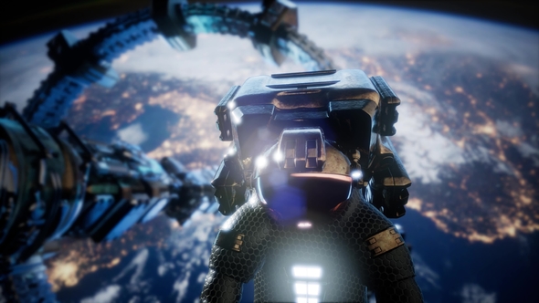 Astronaut and International Space Station alt