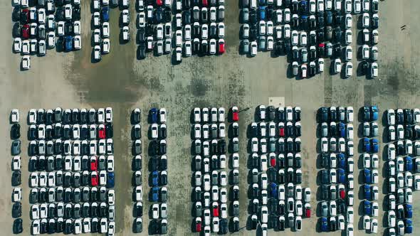 Brand New Cars at Car Factory Parking Lot.