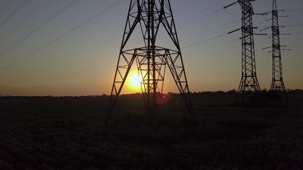 Sunset and High-voltage Power Pylon