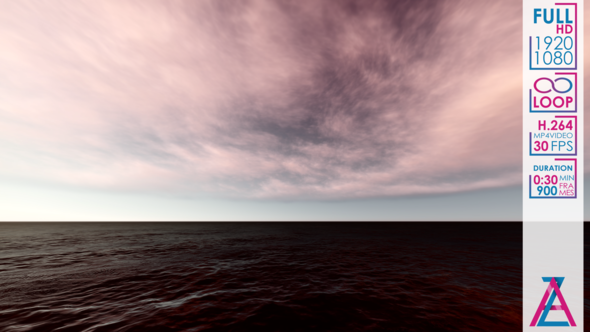 Pink Evening Cirrus Clouds over the Dark Ocean alt