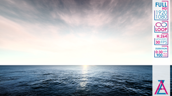 Bright Sky with Pink Cirrus Clouds over the Blue Ocean alt