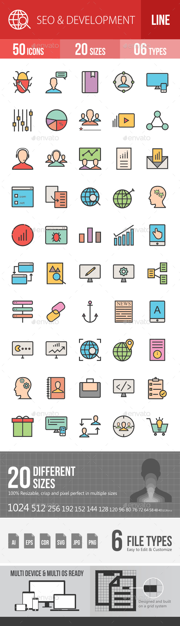 SEO & Development Services Filled Line Icons